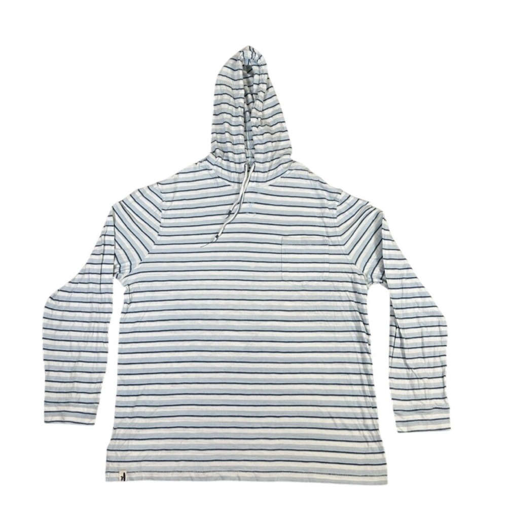 Johnnie-O Hangin Out Mens XXL Blue White Striped Cotton Lightweight Hoodie Shirt